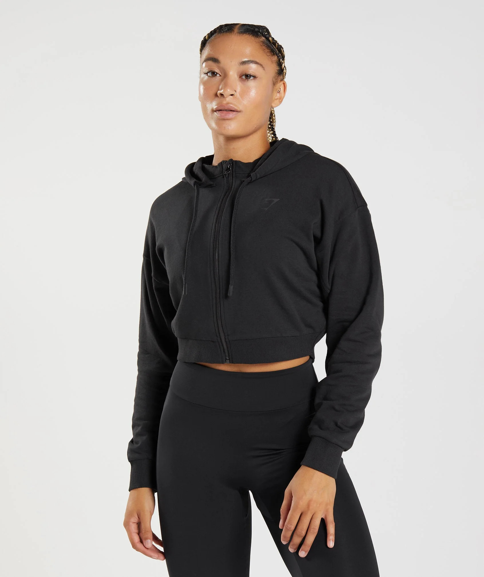 Gymshark GS Power Cropped Zip Hoodie - Black | Gymshark US