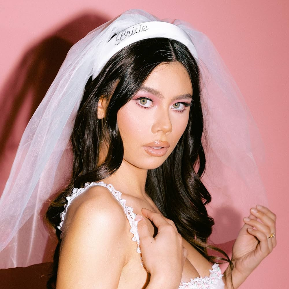 xo, Fetti Bachelorette Party Decorations Rhinestone Headband with Detachable Veil | White Headpie... | Amazon (US)