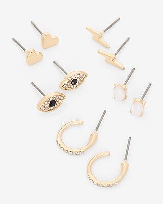 Set of Five Mixed Shape Gold Post Back Earrings | Express