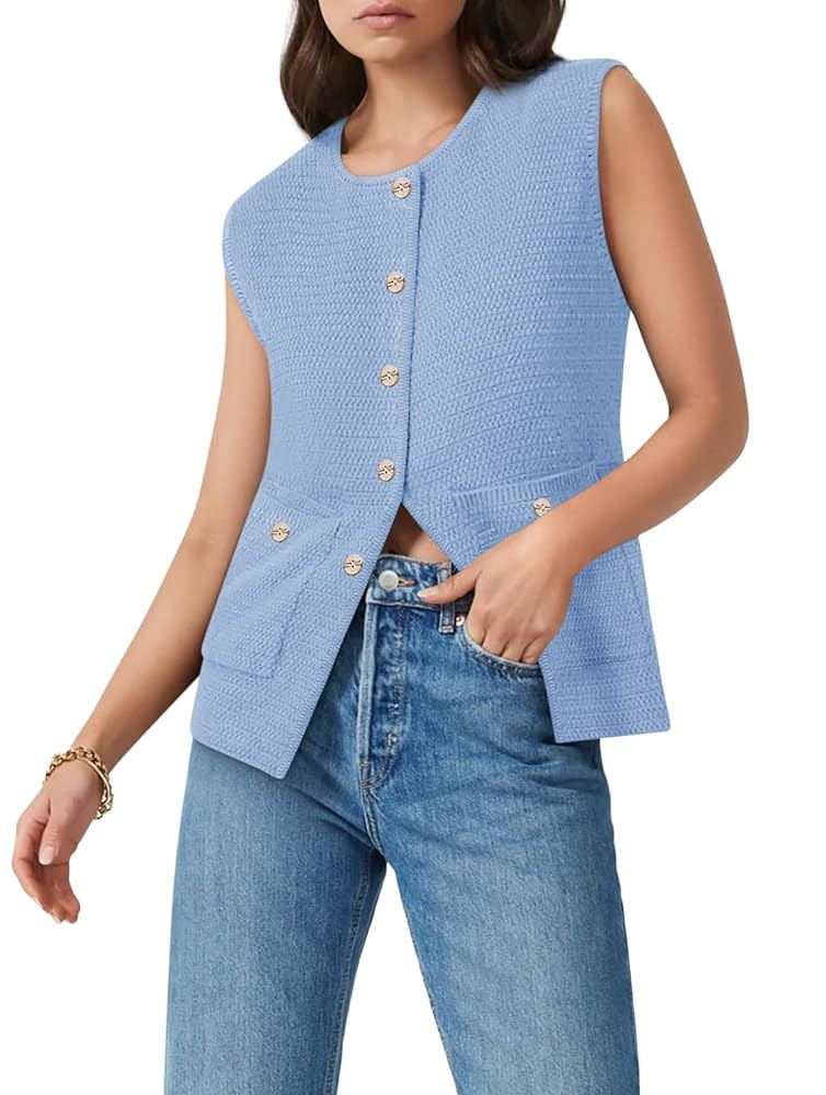 Yousify Womens Sweater Vest Sleeveless Button Down Round Neck Knitted Tank Tops Casual Cardigan f... | Amazon (US)