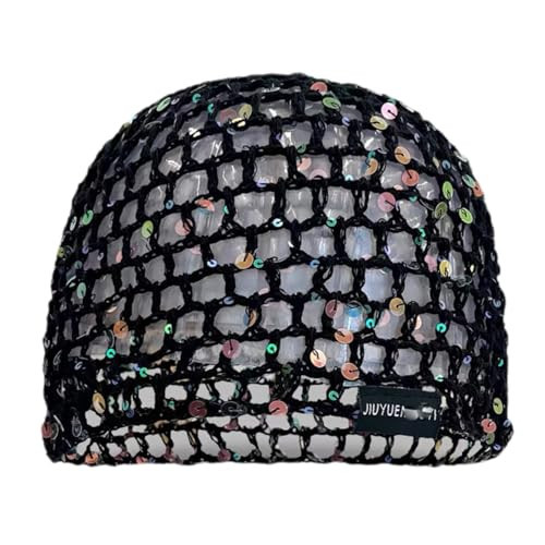 Julpsk Summer Glitter Sequin Beanie Hollow Out Crochet Hat for Boho Beach Party, Black, One Size | Amazon (UK)