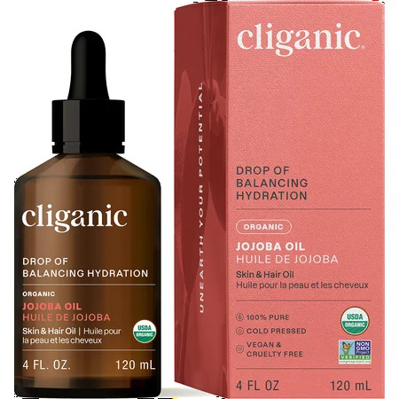 Cliganic Organic Jojoba Oil for Face & Hair Multitasking Moisturizer Pure Cold Pressed 4oz | Walmart (US)