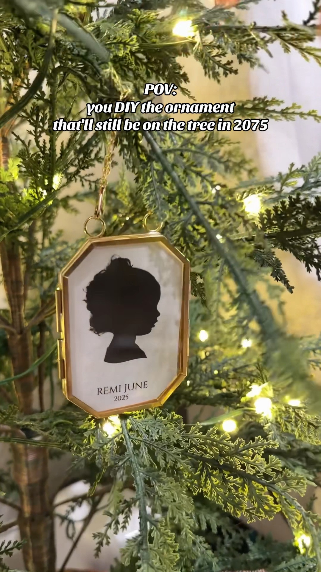 DIY gold metal frame silhouette photo ornament. Perfect for a Christmas tree heirloom or a gift for grandparents 

#LTKHoliday #LTKHome #LTKGiftGuide