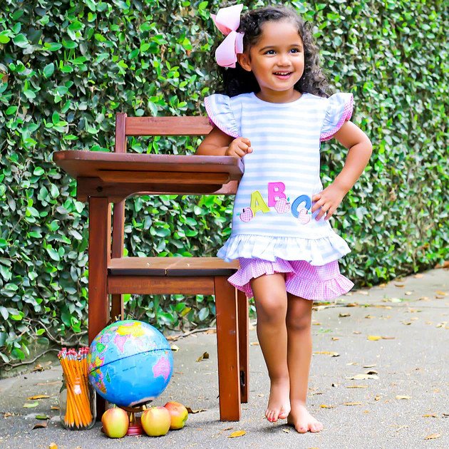 Light Blue Stripe ABC Short Set | Classic Whimsy