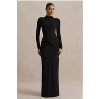 Alula | Black High-Neck Maxi Dress With Twist Detail | Club L London