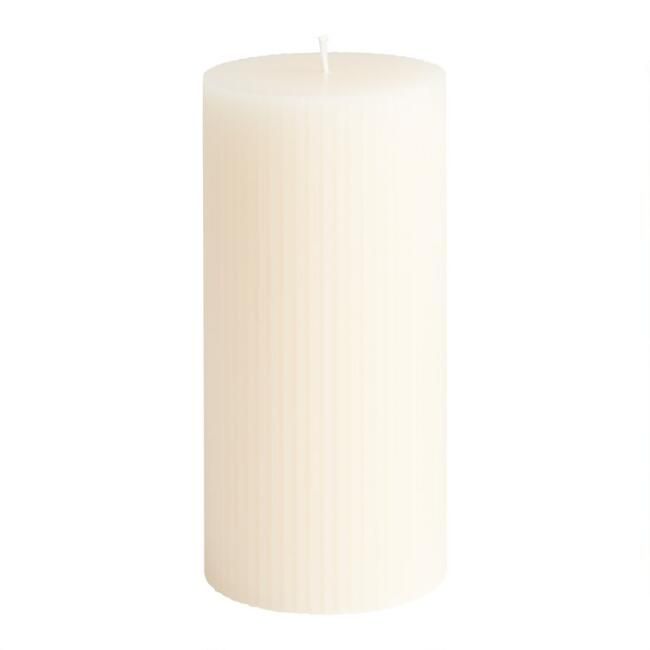 Ivory Ribbed Unscented Pillar Candle | World Market