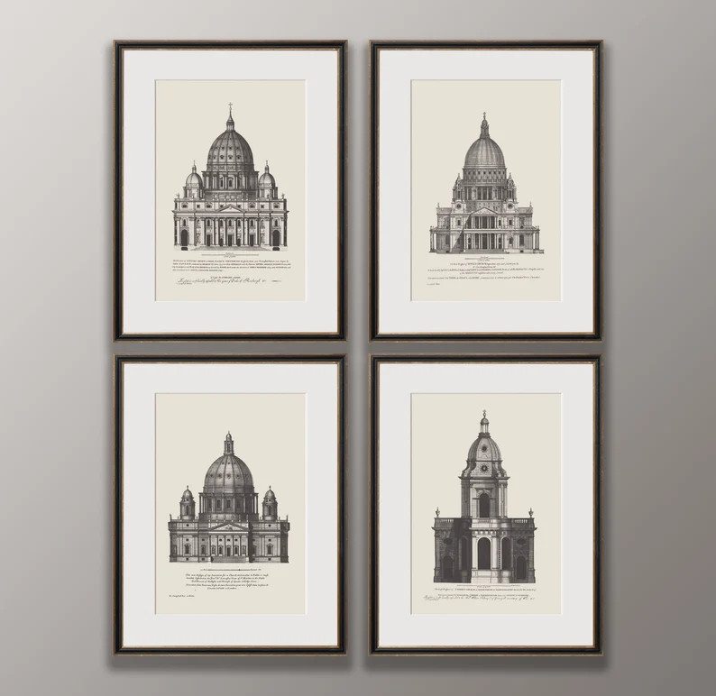 Set of 4 Architecture Prints | Instant Download | Printable Art | Vintage Cathedral Prints | Rest... | Etsy (US)