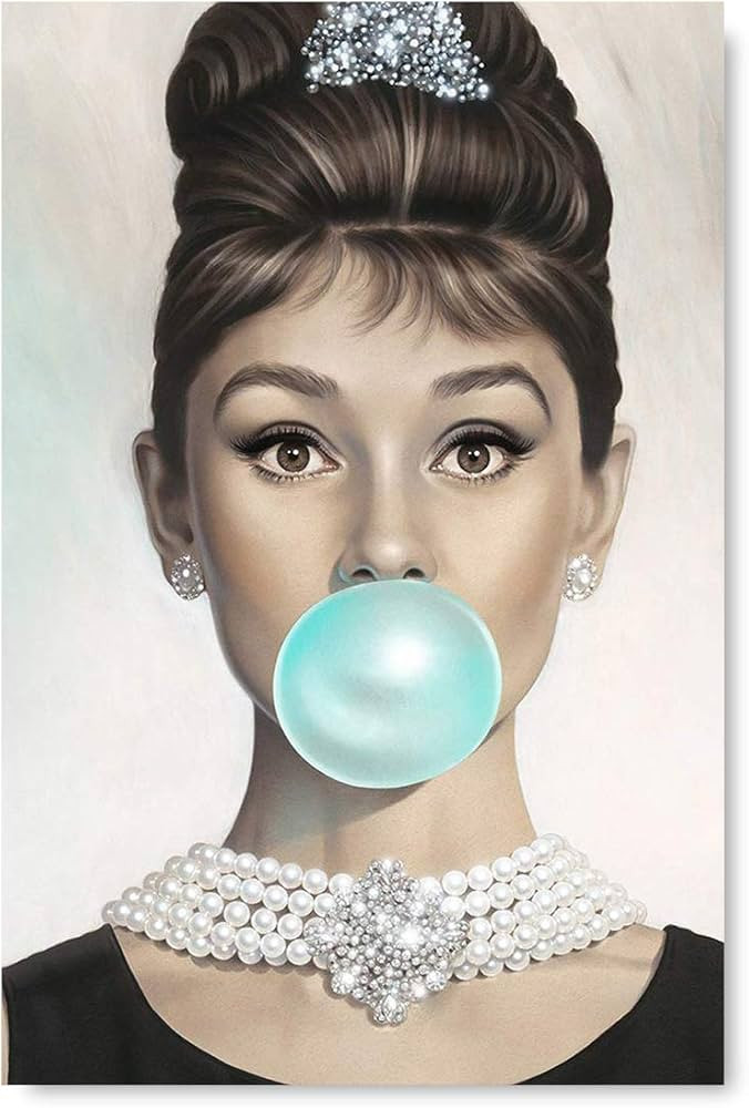 Funny Ugly Christmas Sweater Audrey Hepburn Blowing Bubble Gum Poster Old Movie Star Fashion Illu... | Amazon (US)