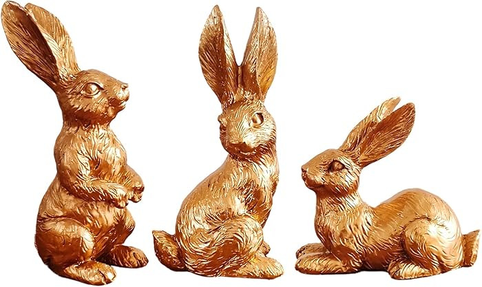 Easter Bunny Decorations, 3 PCS Resin Gold Bunny Figurines Vintage Rabbit for Easter Decor Small ... | Amazon (US)