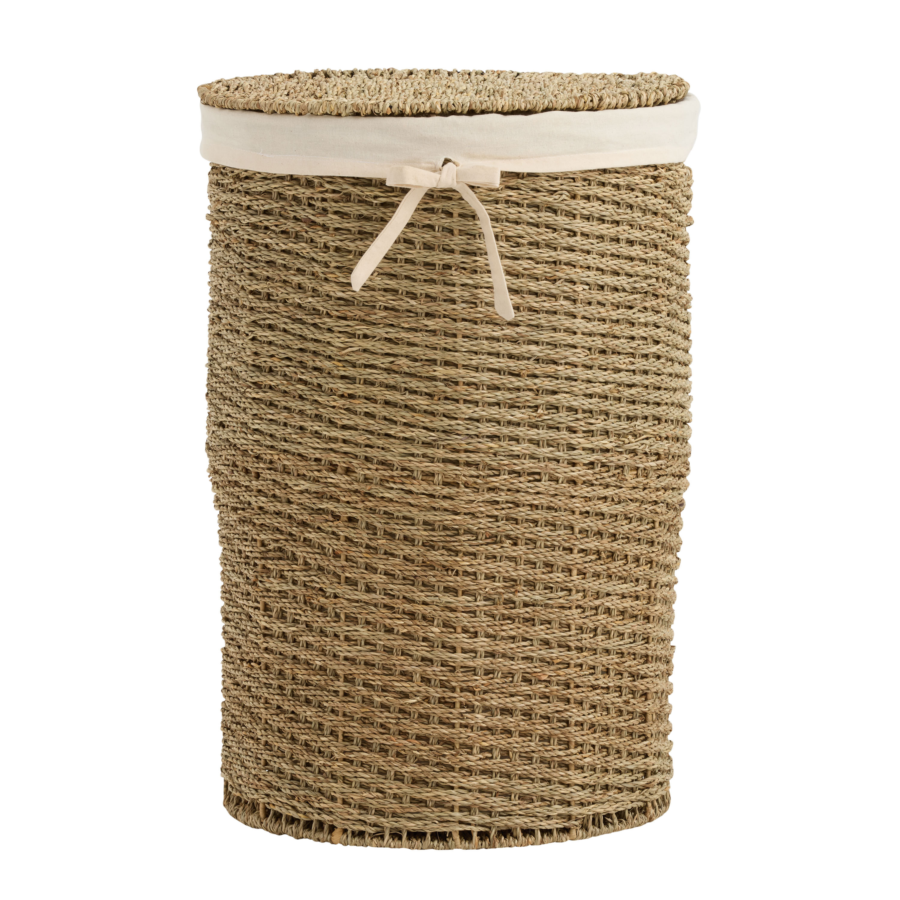 Trista Round Natural Seagrass Laundry Hamper with Liner | World Market