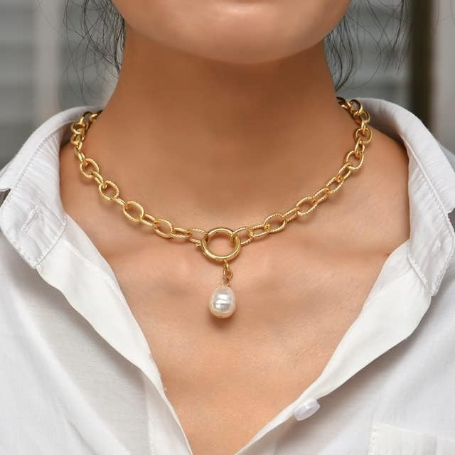 Punk Hip Hop Gold Plated Thick Lock Choker Chain Necklace for Women Geometric Twist Statement Sho... | Amazon (US)