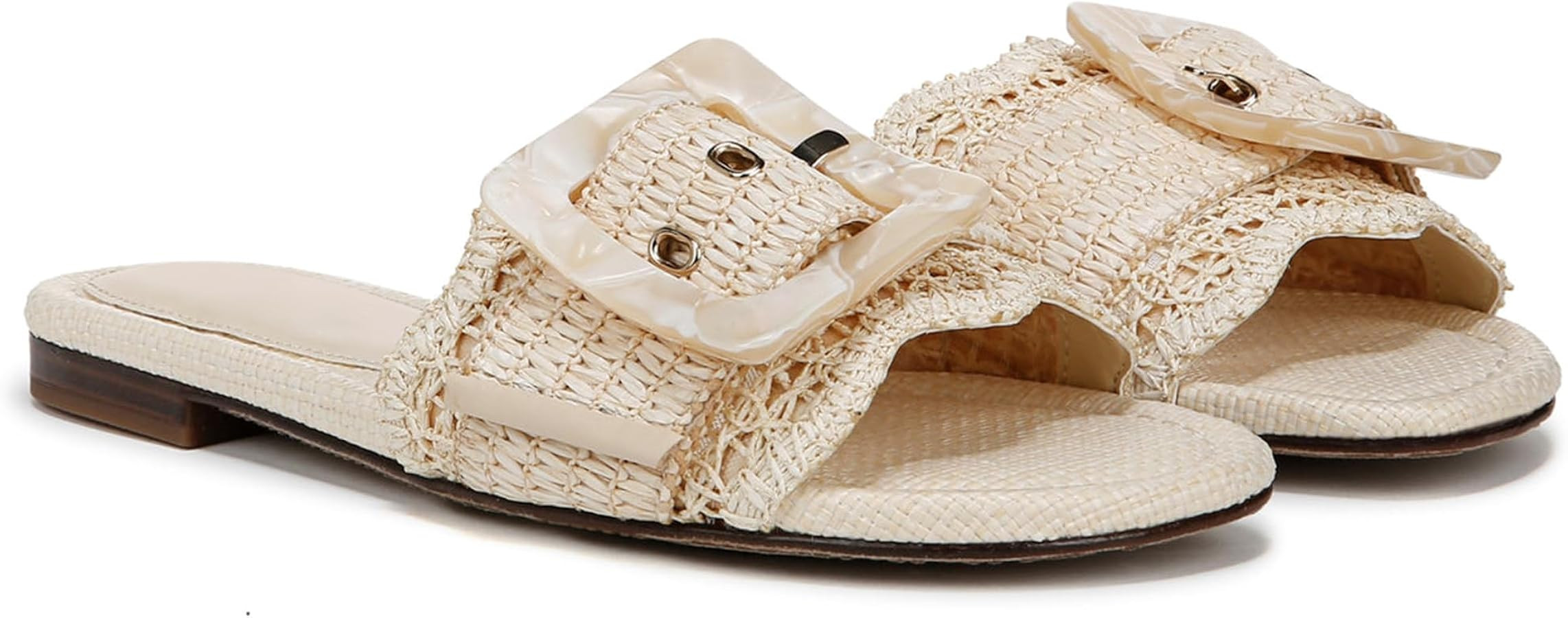 Raffia Flat Sandals for Women Woven Rattan Buckle Slide Sandals Summer Slip On Beach Sandals | Amazon (US)