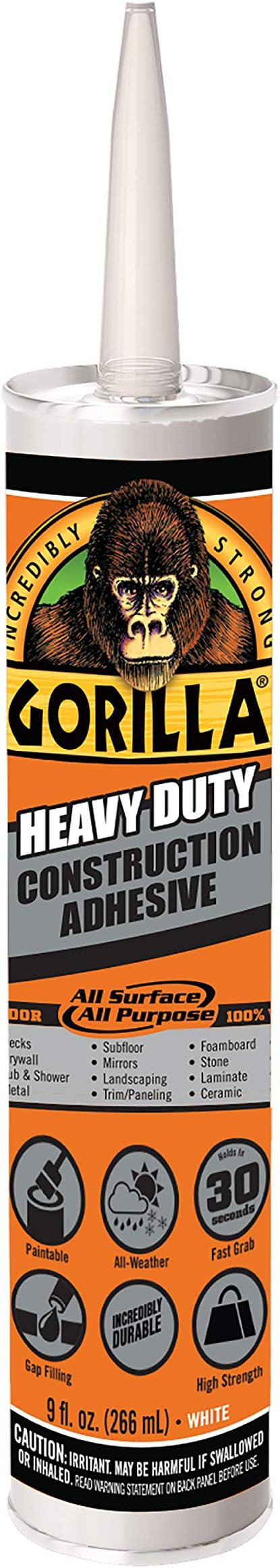 Gorilla Heavy Duty Construction Adhesive, 9 Ounce Cartridge, White, (Pack of 1) | Amazon (US)
