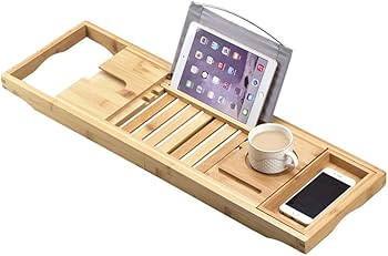 Bathtub Box Tray, Telescopic Bamboo Basin Tray Sliding Towel Rack, Telephone Rack and Adjustable ... | Amazon (US)