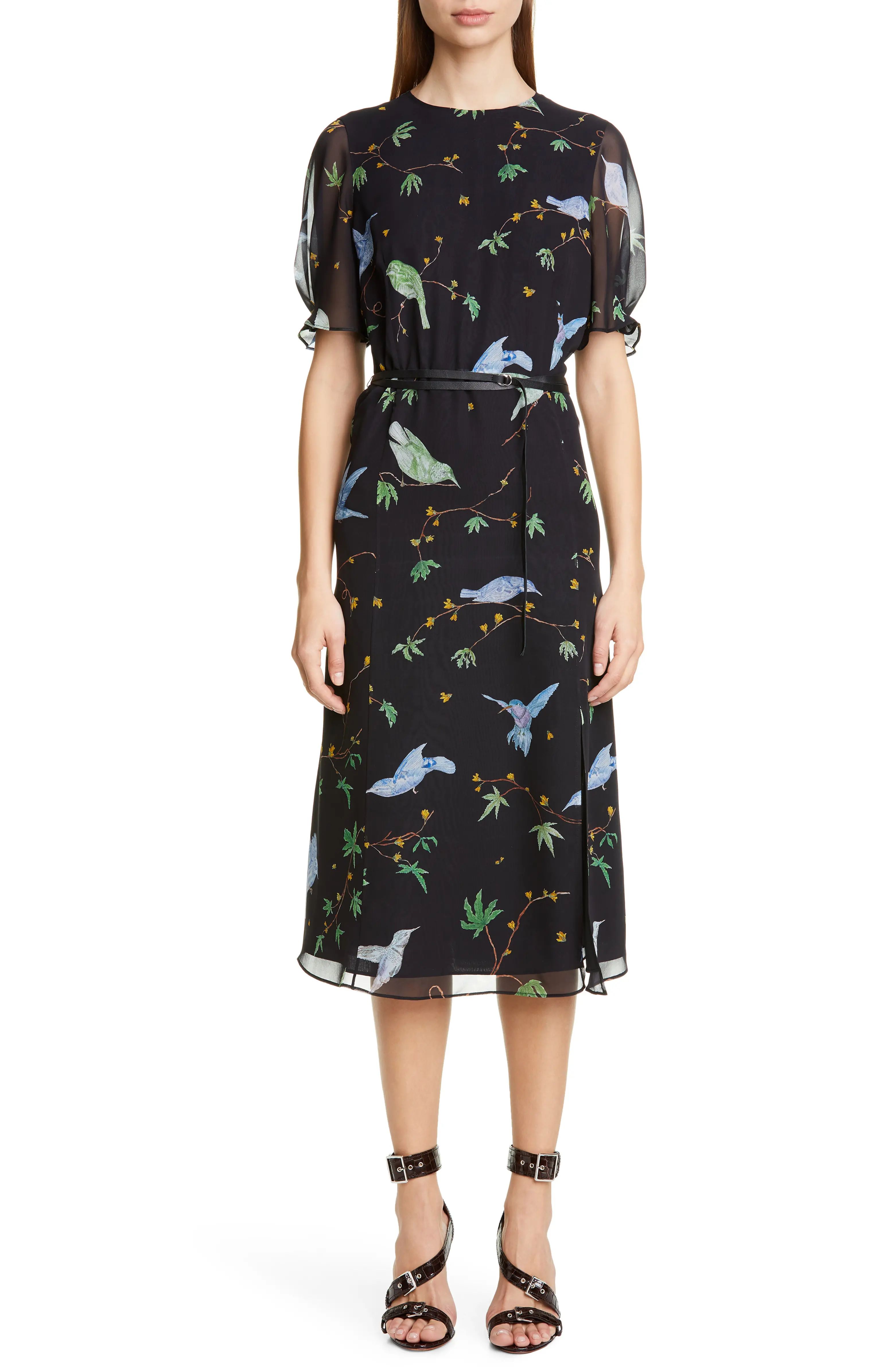 Floral Print Belted Chiffon Midi Dress | Nordstrom