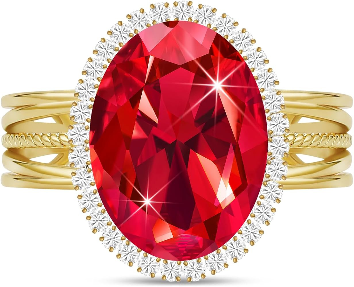 Linawe Birthstone Chunky Adjustable Rings for Women, Gold/Silver/Rose Gold Statement Rings, Imita... | Amazon (US)
