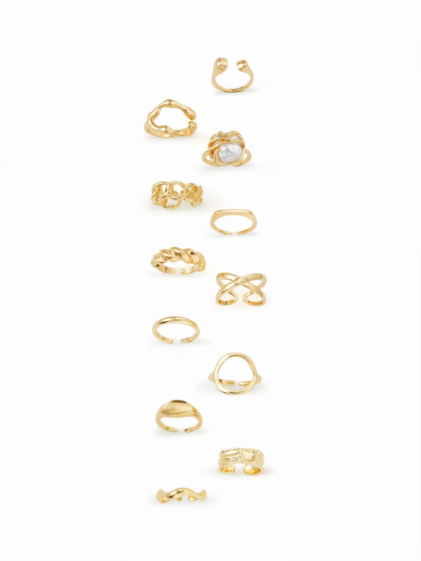 12 PCS IRREGULAR FAUX PEARL RINGS SET  For Daily Casual | Cider