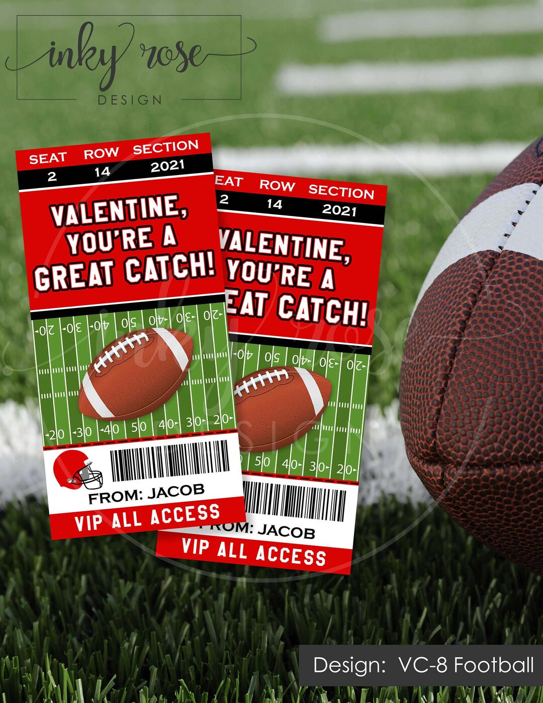 Football Valentine Cards, Personalized Kids Valentine's Day Card, PRINTABLE Football Ticket Valen... | Etsy (US)