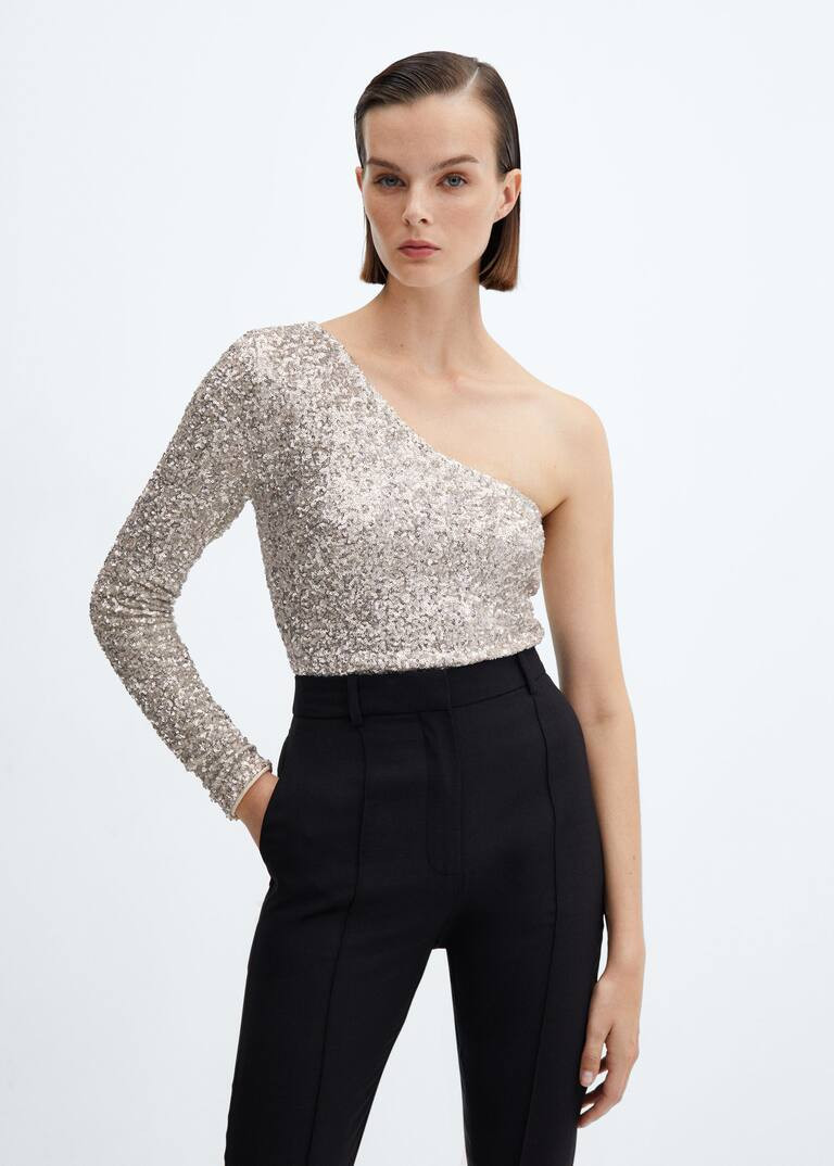 Asymmetric sequin top -  Women | Mango United Kingdom | MANGO (UK)