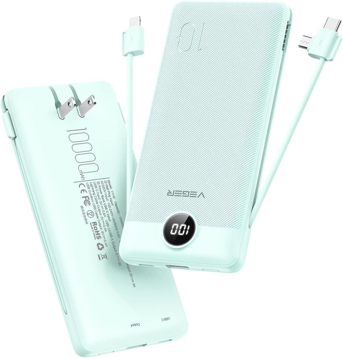VEGER Portable Charger for iPhone, Power Bank Built in Cables and Wall Plug | Amazon (US)