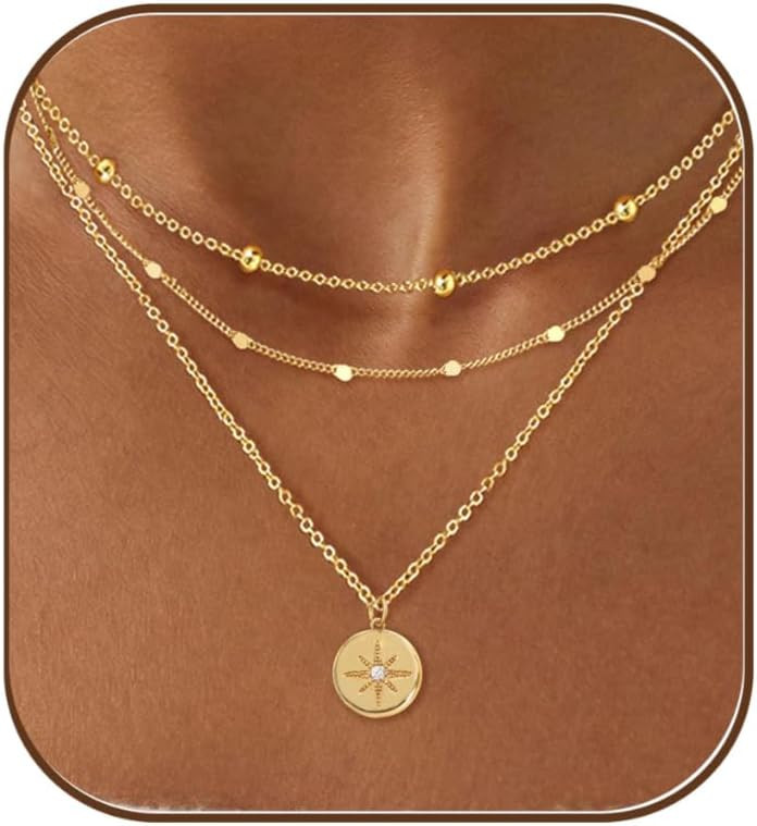 Layered Necklaces for Women Trendy,Gold Necklace Stack 14K Gold Plated Layering Pendant Necklace Set Statement Necklaces for Women Waterproof Gold Jewelry | Amazon (US)