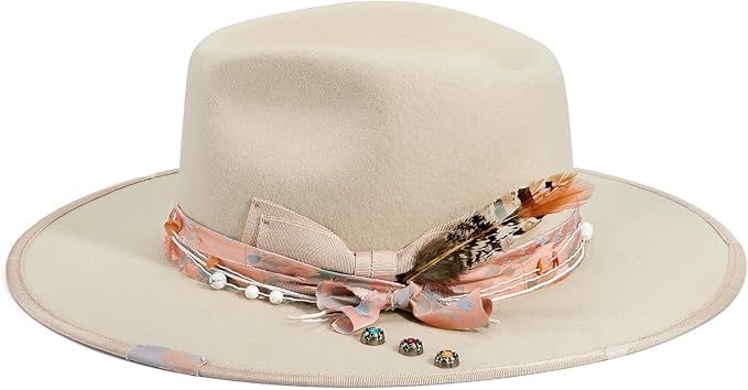 FEMSÉE Wide Brim Women Fedora Hats 100% Wool Felt Women's Rancher Fedora Hat Felt Panama Hats | Amazon (US)