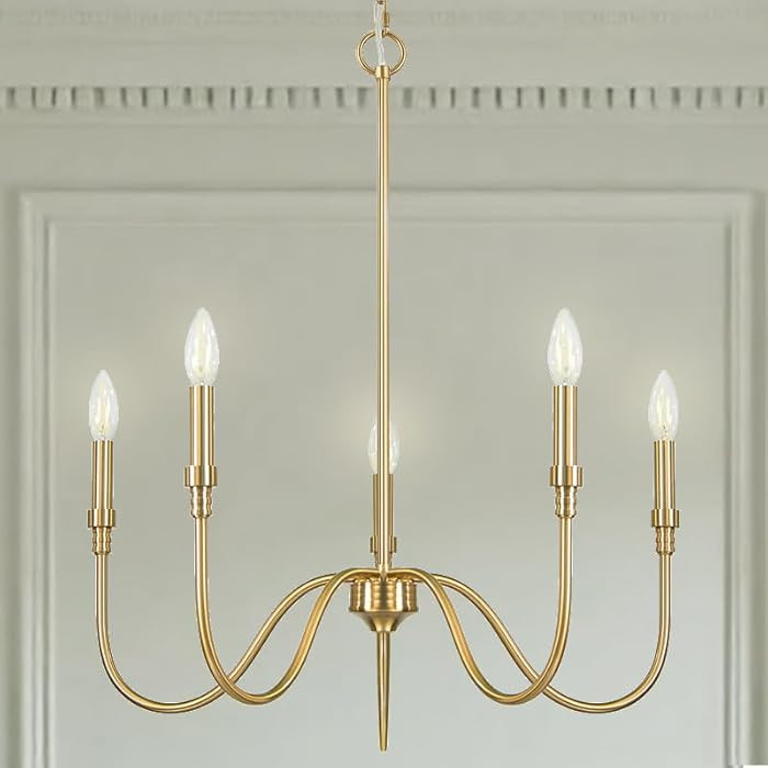 5 Light Farmhouse Brass Chandelier Light Fixture, Modern Pendant Lighting for Kitchen, Dining & L... | Amazon (US)