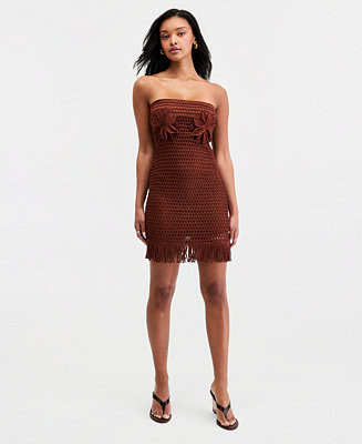 Women's Floral Crochet Strapless Mini Dress | Macy's