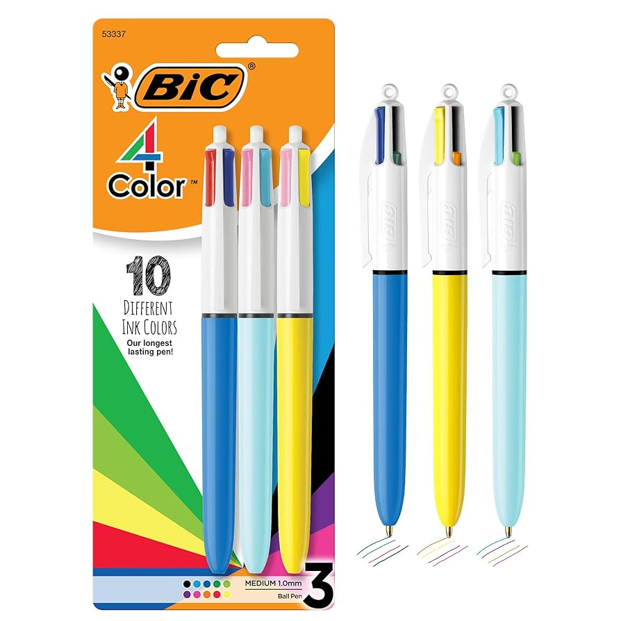 BIC 4-Color Retractable Ballpoint Pen, Long-Lasting Ink and Comfortable Wide Barrel, 3-Count Pack... | Amazon (US)