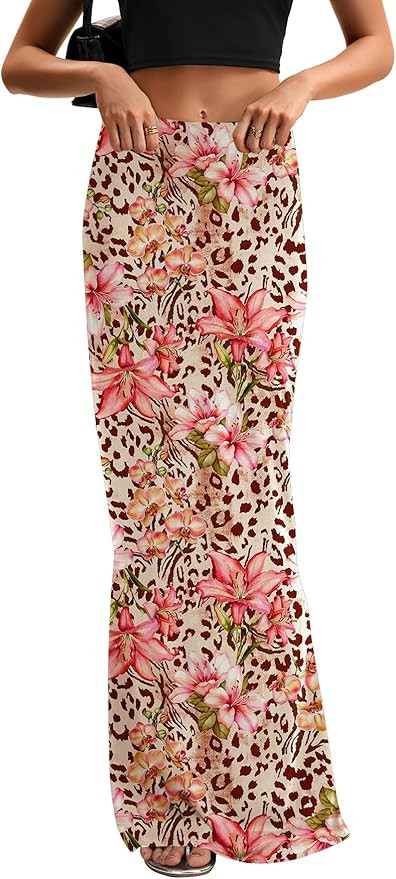 KIFOVEN Women's High Waist Elastic Flare Sexy Bodycon Basic Slim Maxi Skirt | Amazon (US)