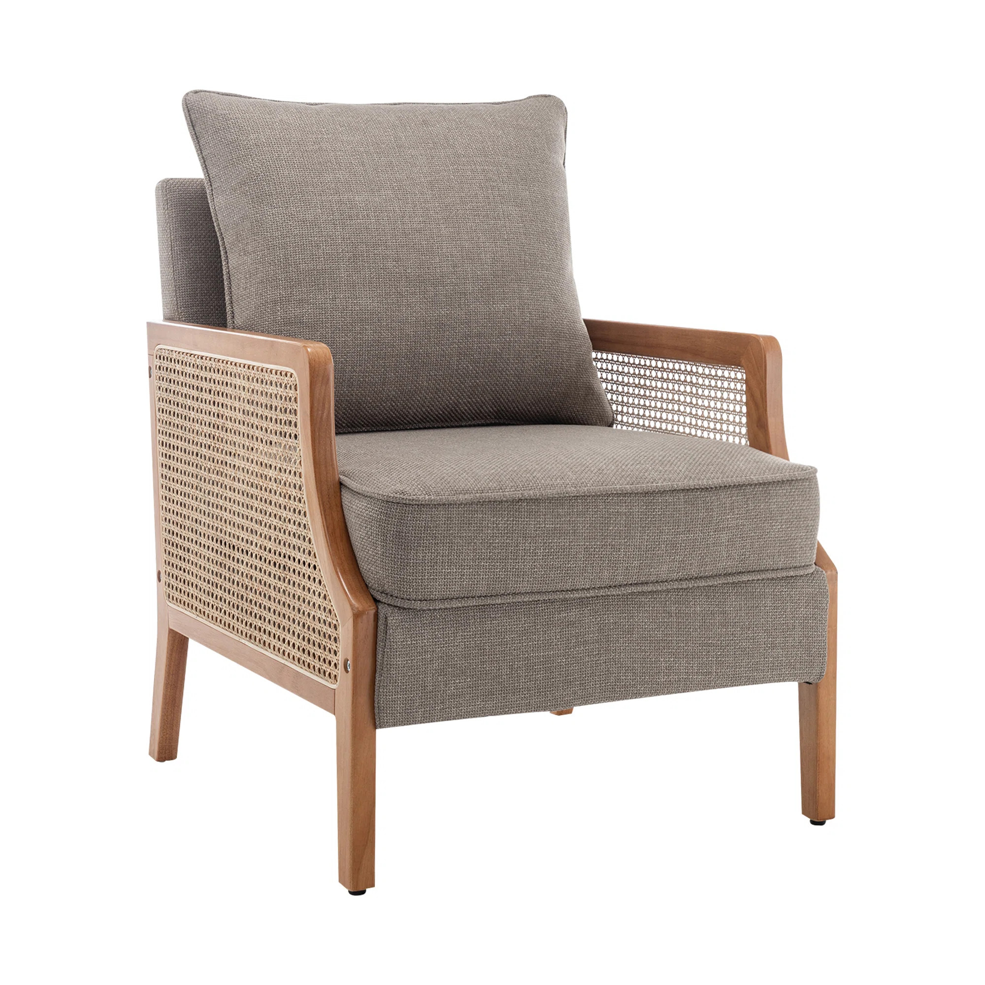 Bay Isle Home™ Upholstered Burlap Accent Chair With Wooden Legs And Rattan Arms & Reviews | Way... | Wayfair North America