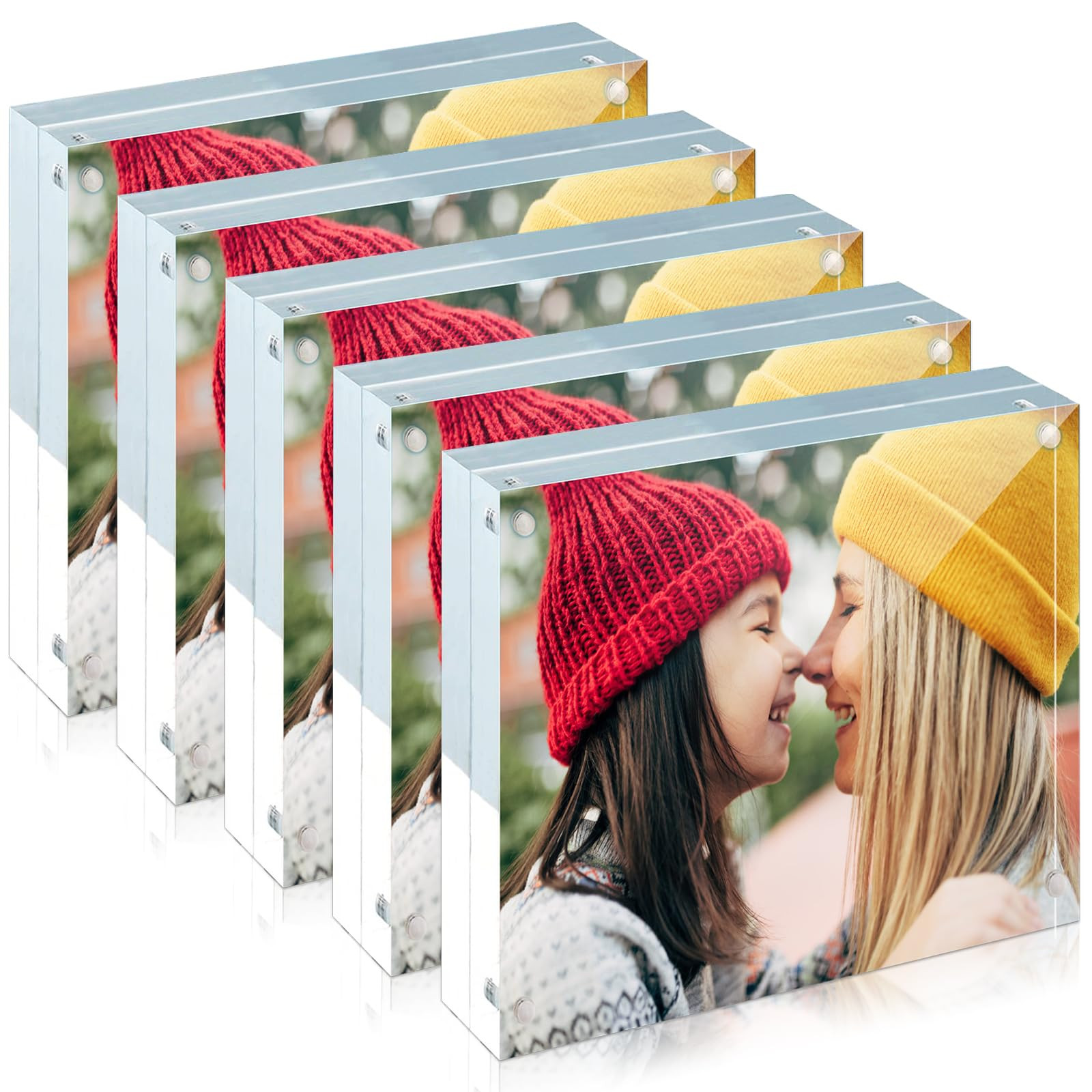 5 Pack Acrylic Frame 4x4, 20% Thicker, 20mm Thick Frameless Clear Picture Frame, Double Sided Mag... | Amazon (US)