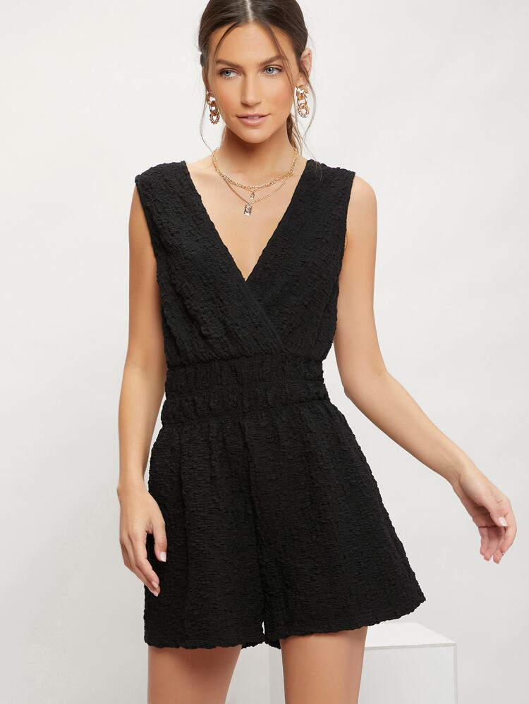 SHEIN Solid Textured Romper | SHEIN
