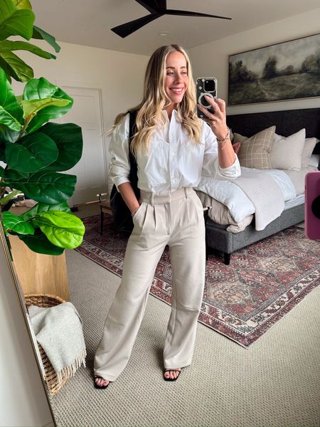 how to style white button up shirt // white button down shirt // Abercrombie wide leg trousers 

#LTKfindsunder50 #LTKstyletip #LTKSpringSale