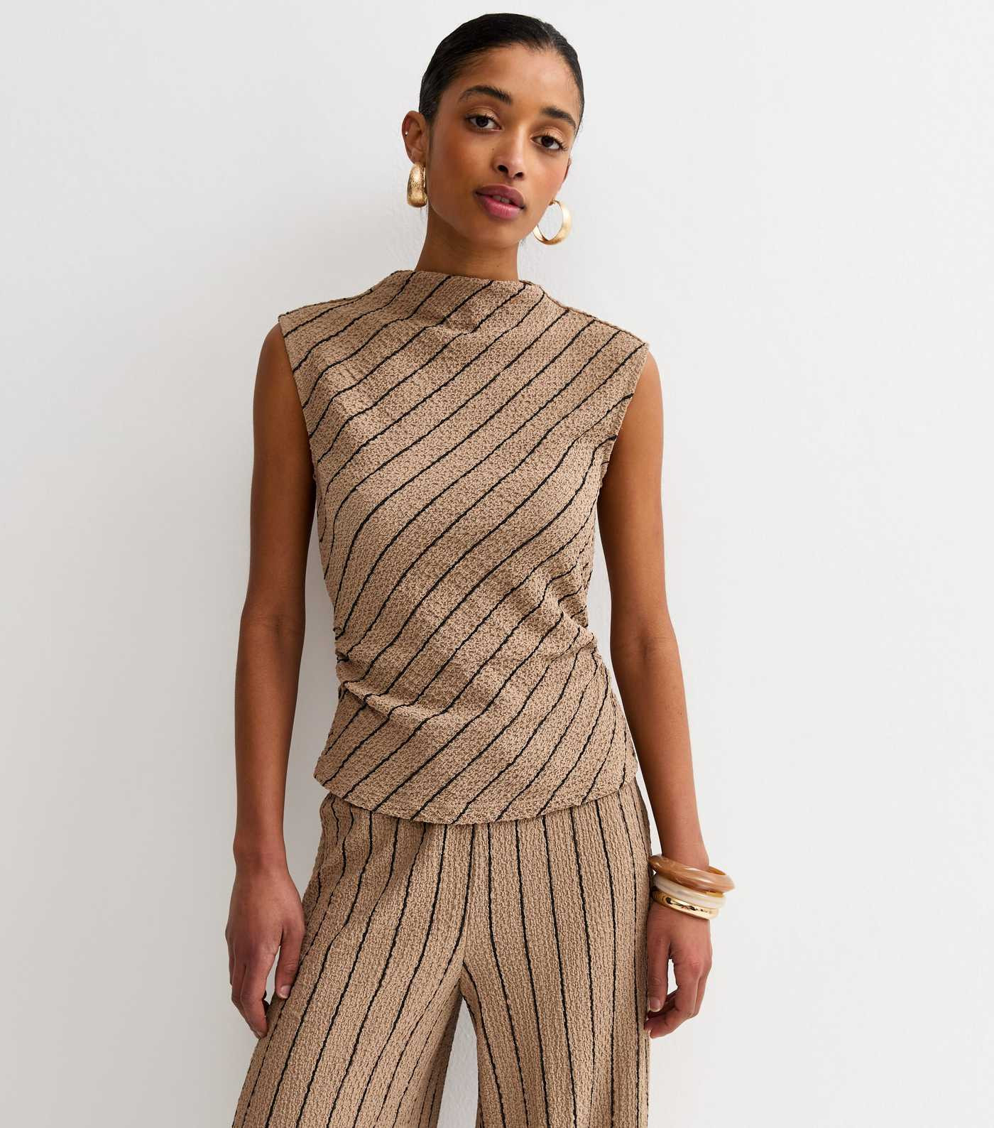 Brown Diagonal Stripe Textured Top | New Look | New Look (UK)