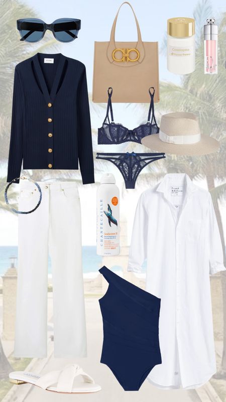 Spring break summer vacation travel and beach outfit 🤍 Everything from a beach hat to swimsuit and coverup and resort wear. 