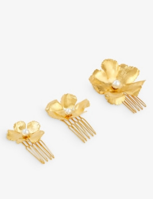LELET NY - Eden Floral 14ct yellow gold-plated stainless steel comb set | Selfridges.com | Selfridges