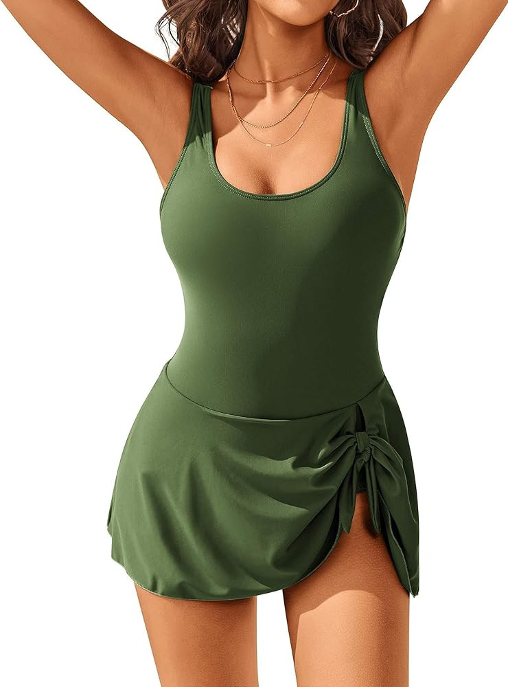 AI'MAGE Womens One Piece Swimdress Tummy Control Swimsuits Tie Knot Skirt Bathing Suit S-3XL | Amazon (US)