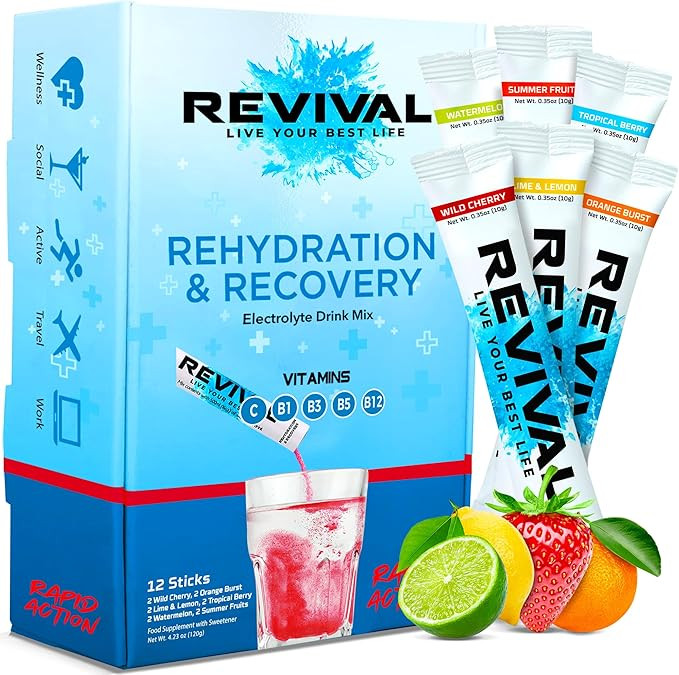 Revival Rapid Rehydration Electrolytes Powder - High Strength Vitamin C, B1, B3, B5, B12 Suppleme... | Amazon (UK)