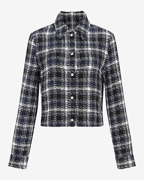 Cropped Tweed Embellished Shirt | Express