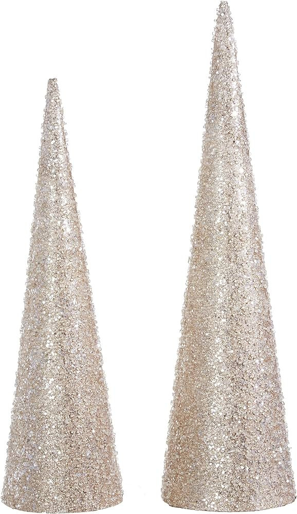 Raz 20 Inch and 24 Inch High Iced and Glittered Champagne Gold Christmas Cone Trees Set of 2 | Amazon (US)