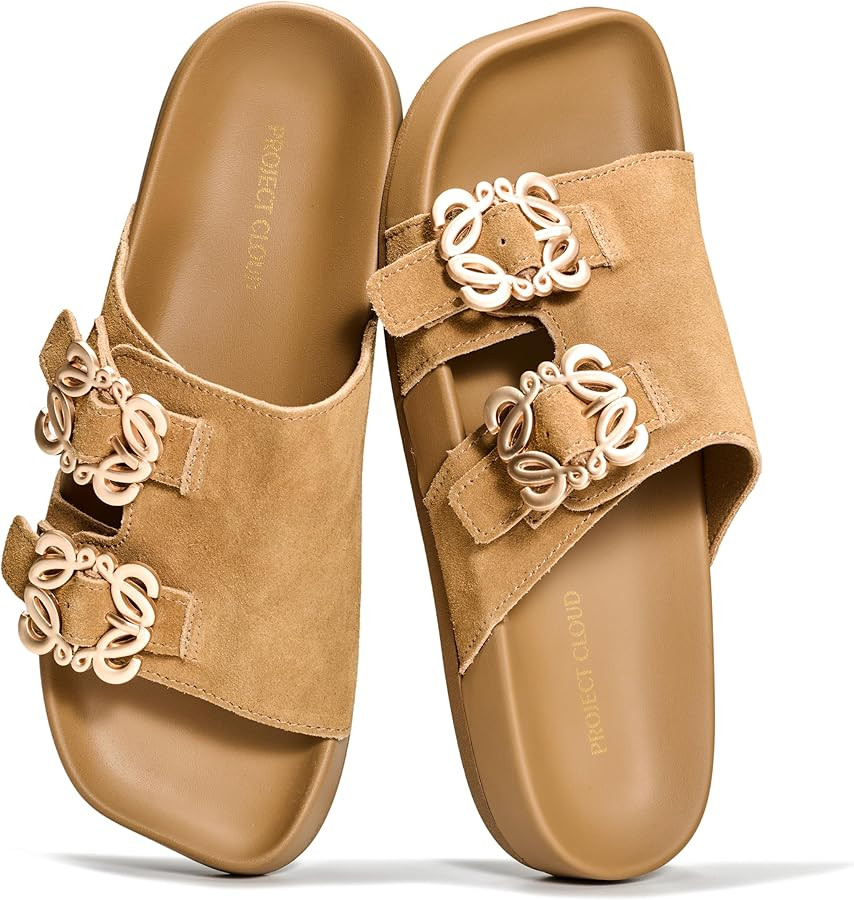 Project Cloud 100% Genuine Leather Womens Sandals Dressy - Lightweight & Non-Slip Women's Flats S... | Amazon (US)