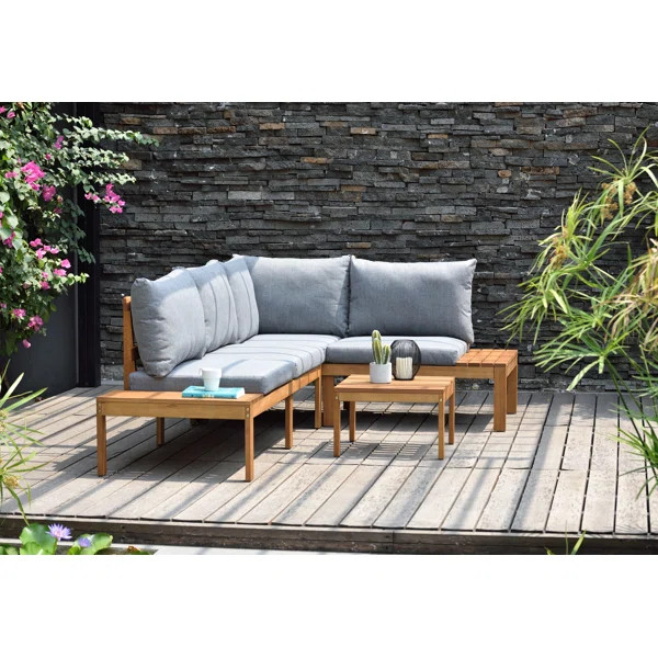 Jacobson Solid Wood 4 - Person Seating Group with Cushions | Wayfair North America