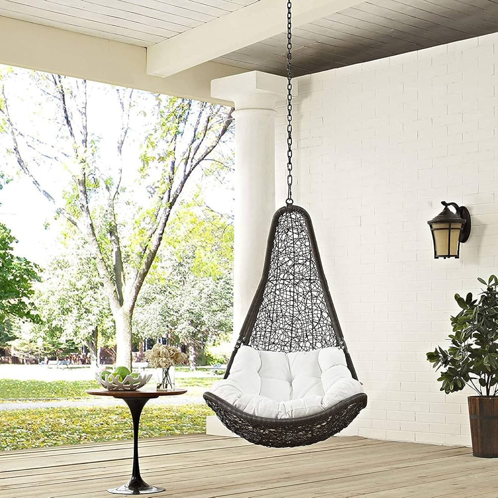 EEI-2657-GRY-WHI-SET Abate Wicker Rattan Outdoor Patio with Hanging Steel Chain, Swing Chair With... | Amazon (US)