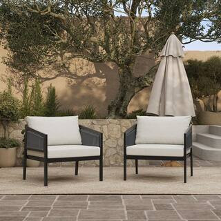 Outdoor Black Metal Lounge Chair with White Cushions (Set of 2) | The Home Depot