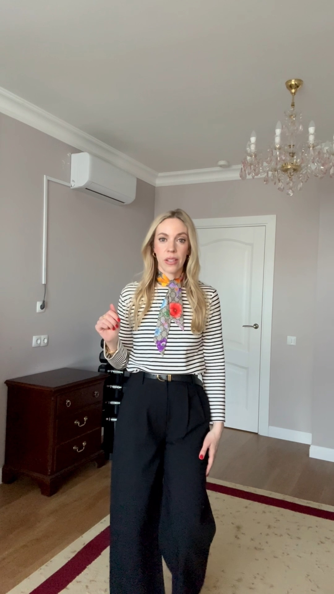 Spring business casual workwear, office look, Gucci floral print scarf, striped top, @abercrombie trousers, work outfit 

#LTKootd #LTKWorkwear #LTKOver40