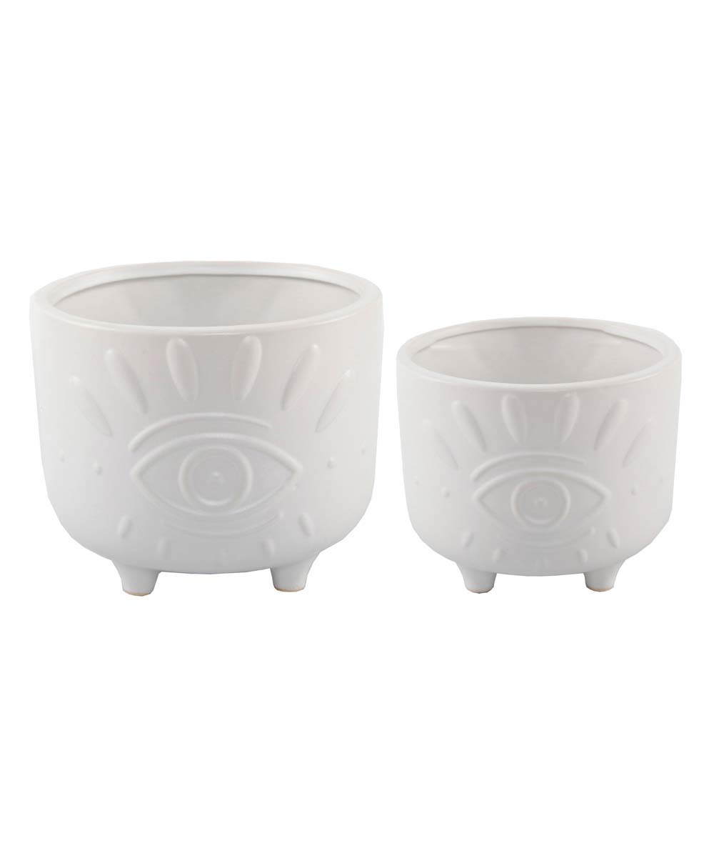 Flora Bunda Indoor Planter White - Matte White Evil Eye Footed Planter - Set of Two | Zulily