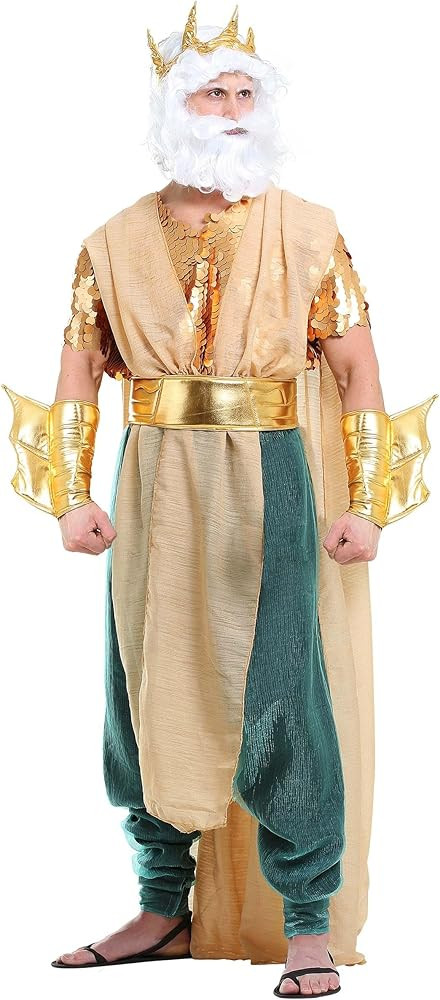 Adult Golden Poseidon Costume Mens, Greek Mythology Olympian God King of The Sea Halloween Costum... | Amazon (US)