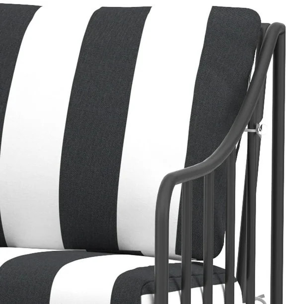 Better Homes & Gardens Aubrey 3-Piece Outdoor Steel Stationary Chat Set, Stripe Color Cushion | Walmart (US)