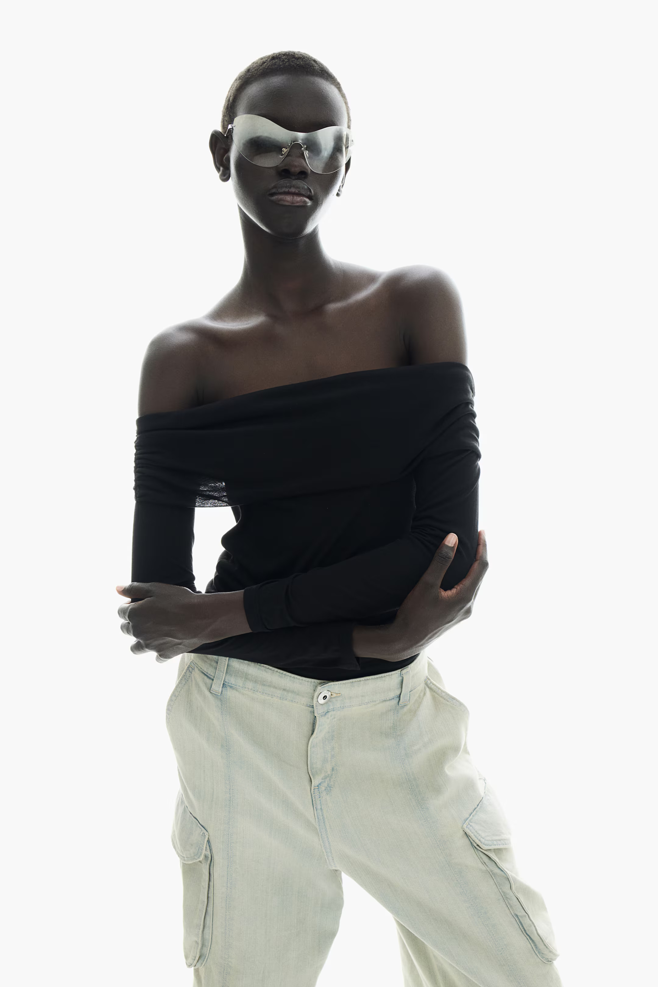 Sheer Off-the-shoulder Top - Black - Ladies | H&M CA | H&M (US + CA)